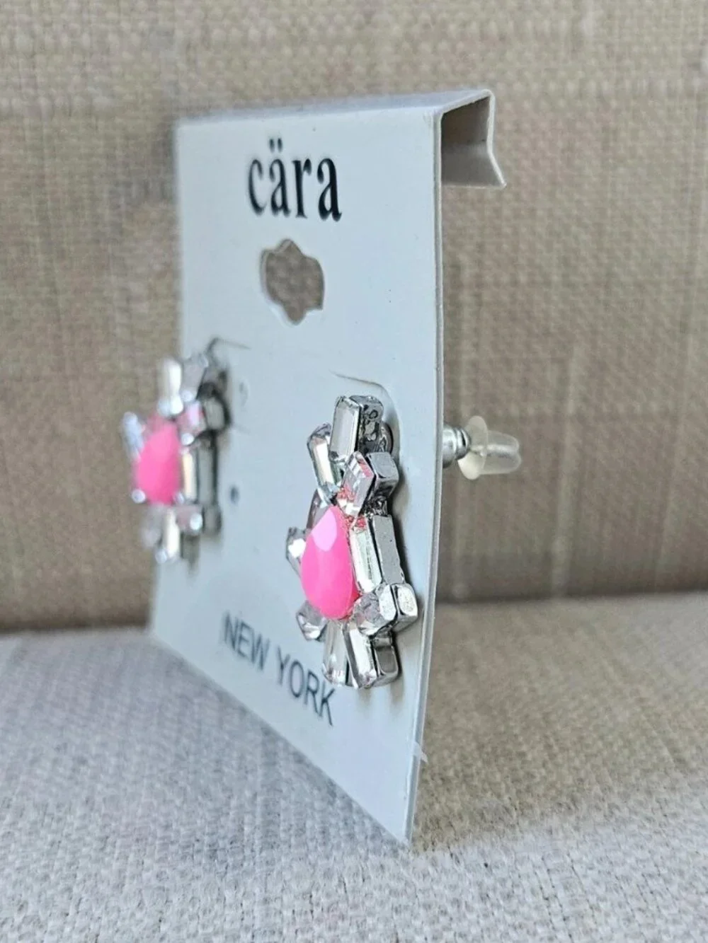 Cara New York Women Earrings Fuschia Bead Crystals Accent Stud Fashion Jewelry